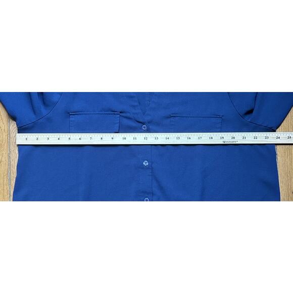 Bloomchic Navy Blue V-Neck Roll Tab Sleeve Flowing Blousem14/16 - Picture 7 of 10